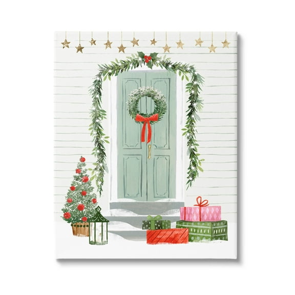 Stupell Industries Christmas Presents Wreath Doorstep Graphic Art Gallery Wrapped Canvas Print Wall Art, Design by Victoria Barnes