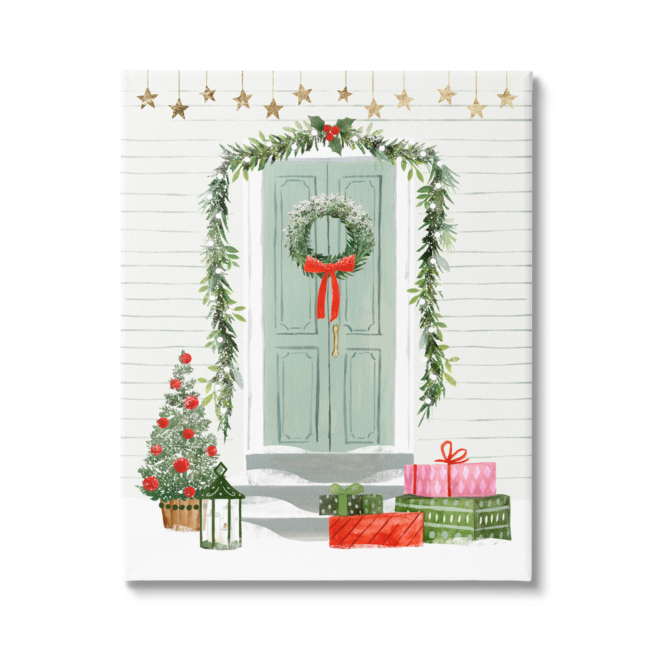 Stupell Industries Christmas Presents Wreath Doorstep Graphic Art Gallery Wrapped Canvas Print Wall Art, Design by Victoria Barnes