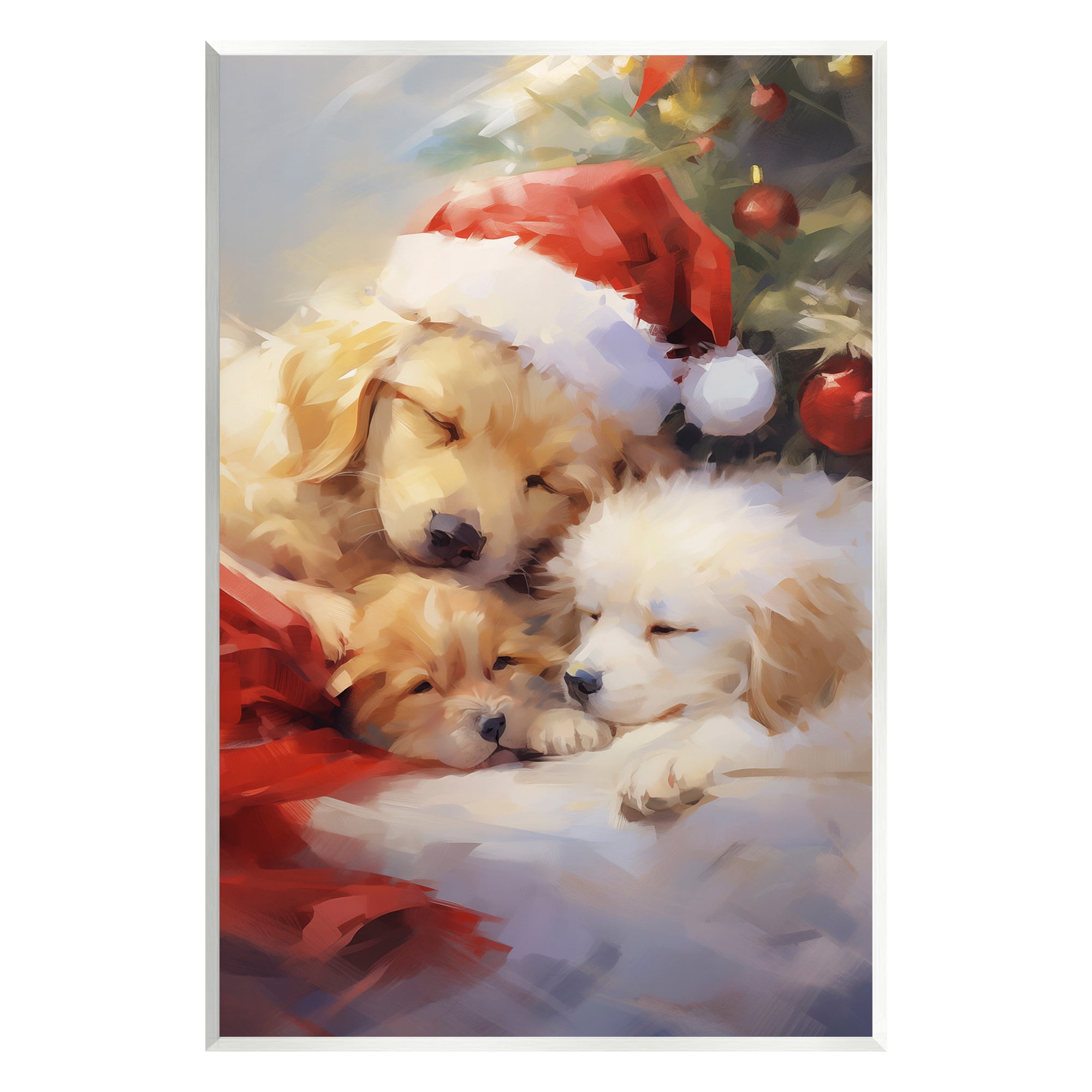 Stupell Industries Christmas Puppies by Tree Holiday Painting Unframed Art Print Wall Art, 10 x 15