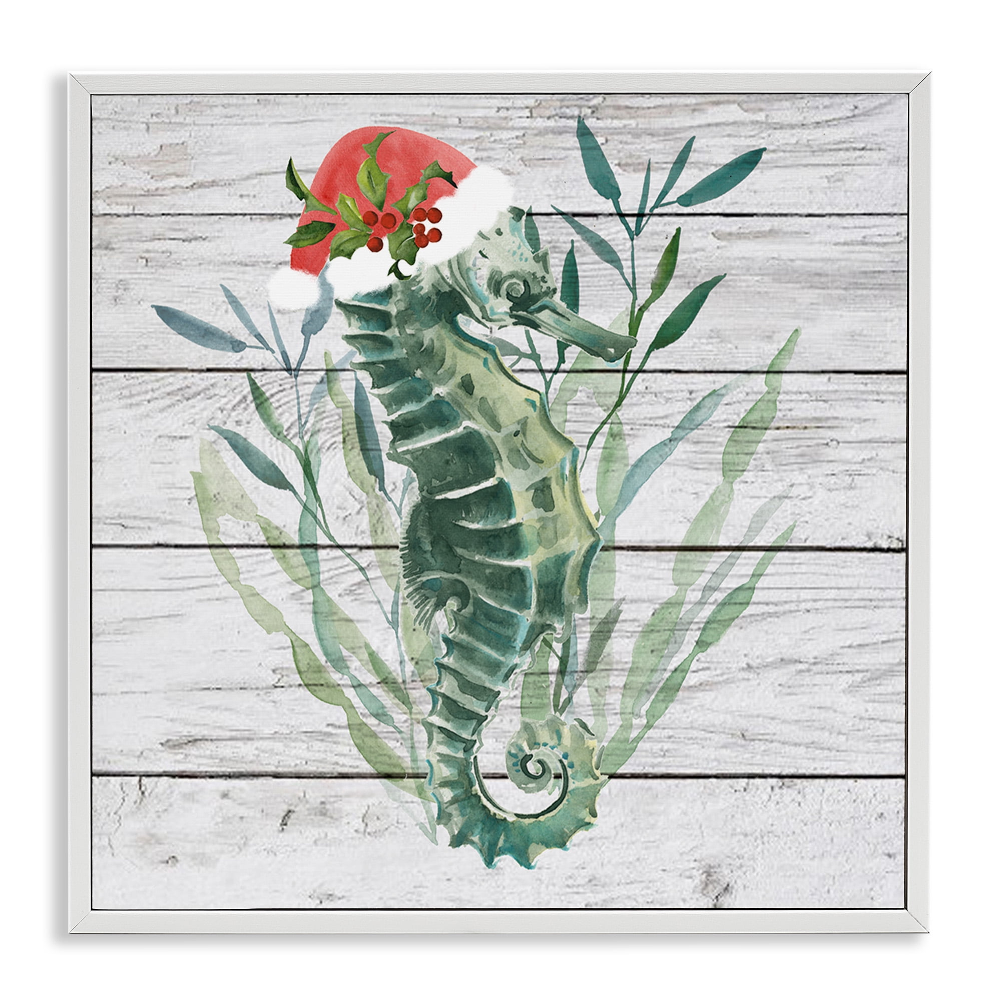 Stupell Industries Christmas Seahorse with Santa Hat Nature Painting