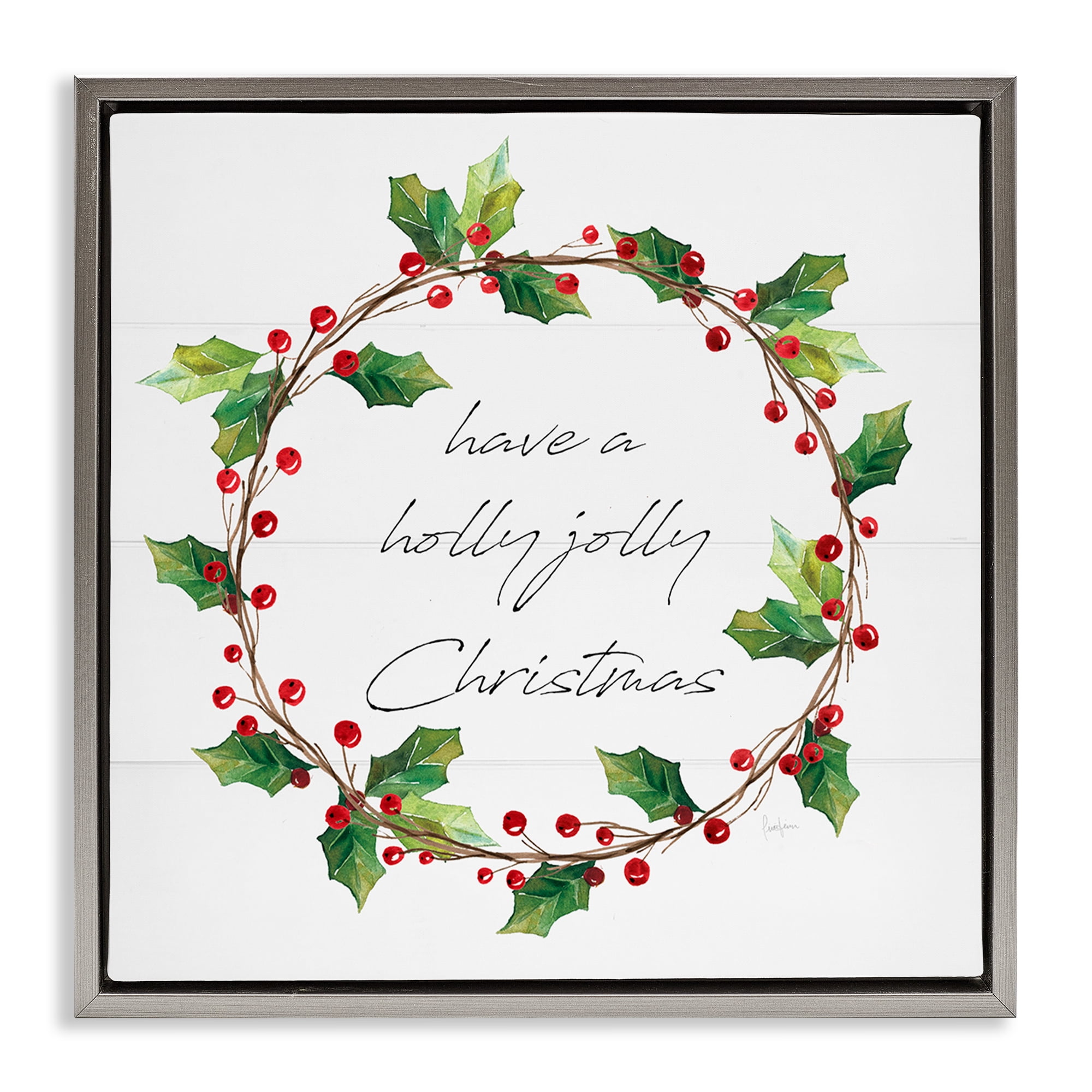 Stupell Industries Christmas Seasonal Phrase Holiday Painting Gray Floater Framed Canvas Art Prints Wall Art, 25 x 25