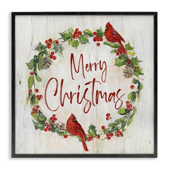 Stupell Industries Christmas Seasonal Wreath Holiday Painting Black Framed Art Prints Wall Art, 12 x 12