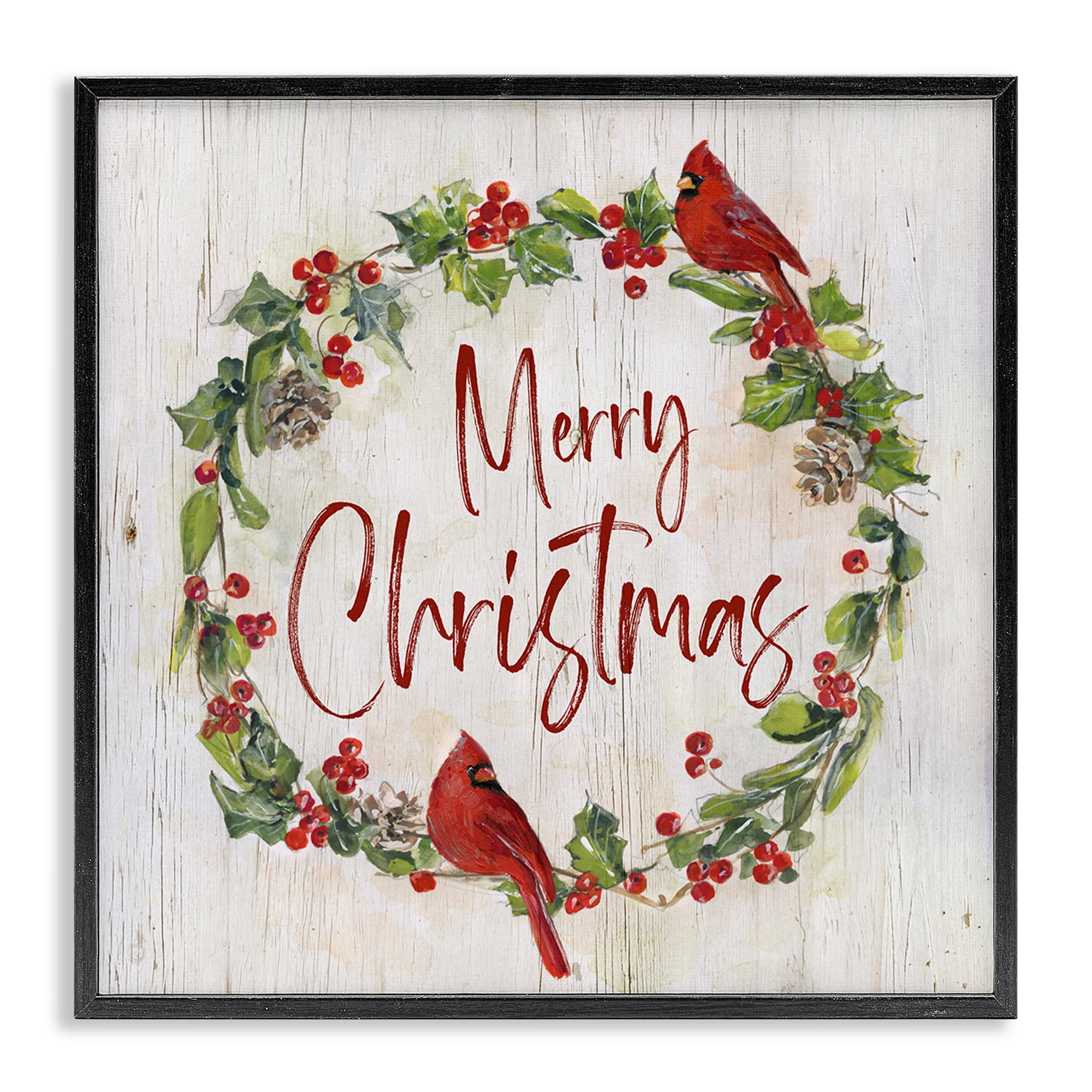 Stupell Industries Christmas Seasonal Wreath Holiday Painting Black Framed Art Prints Wall Art, 24 x 24