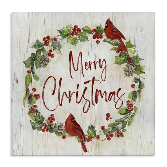 Stupell Industries Christmas Seasonal Wreath Holiday Painting Gallery Wrapped Canvas Art Prints Wall Art, 17 x 17