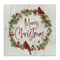 Stupell Industries Christmas Seasonal Wreath Holiday Painting Gallery Wrapped Canvas Art Prints Wall Art, 17 x 17