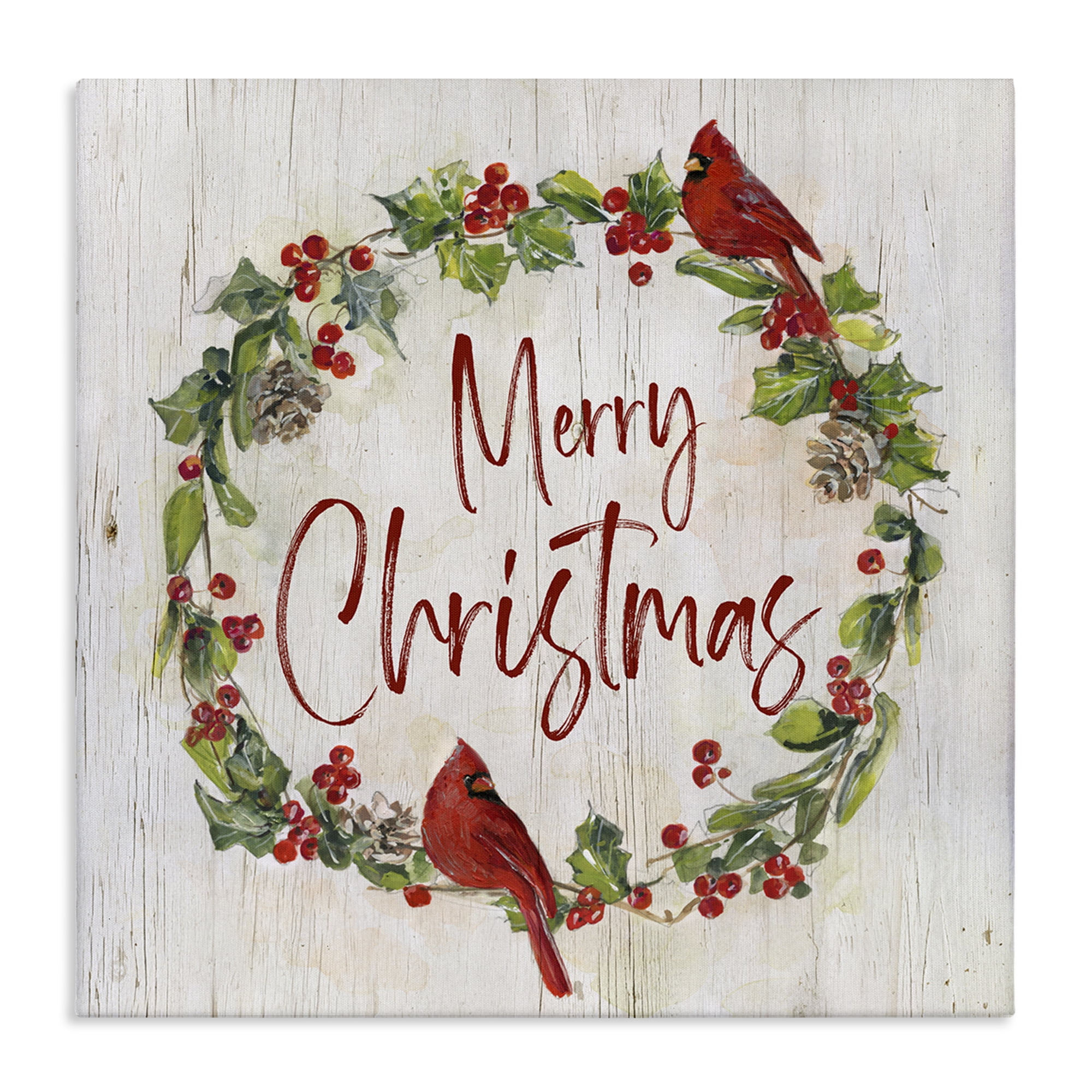 Stupell Industries Christmas Seasonal Wreath Holiday Painting Gallery Wrapped Canvas Art Prints Wall Art, 30 x 30