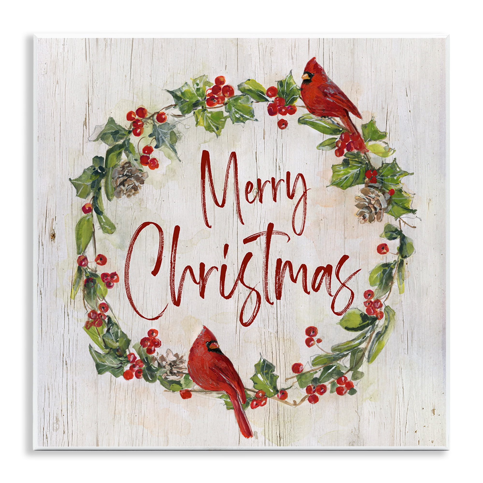 Stupell Industries Christmas Seasonal Wreath Holiday Painting Unframed Art Prints Wall Art, 12 x 12