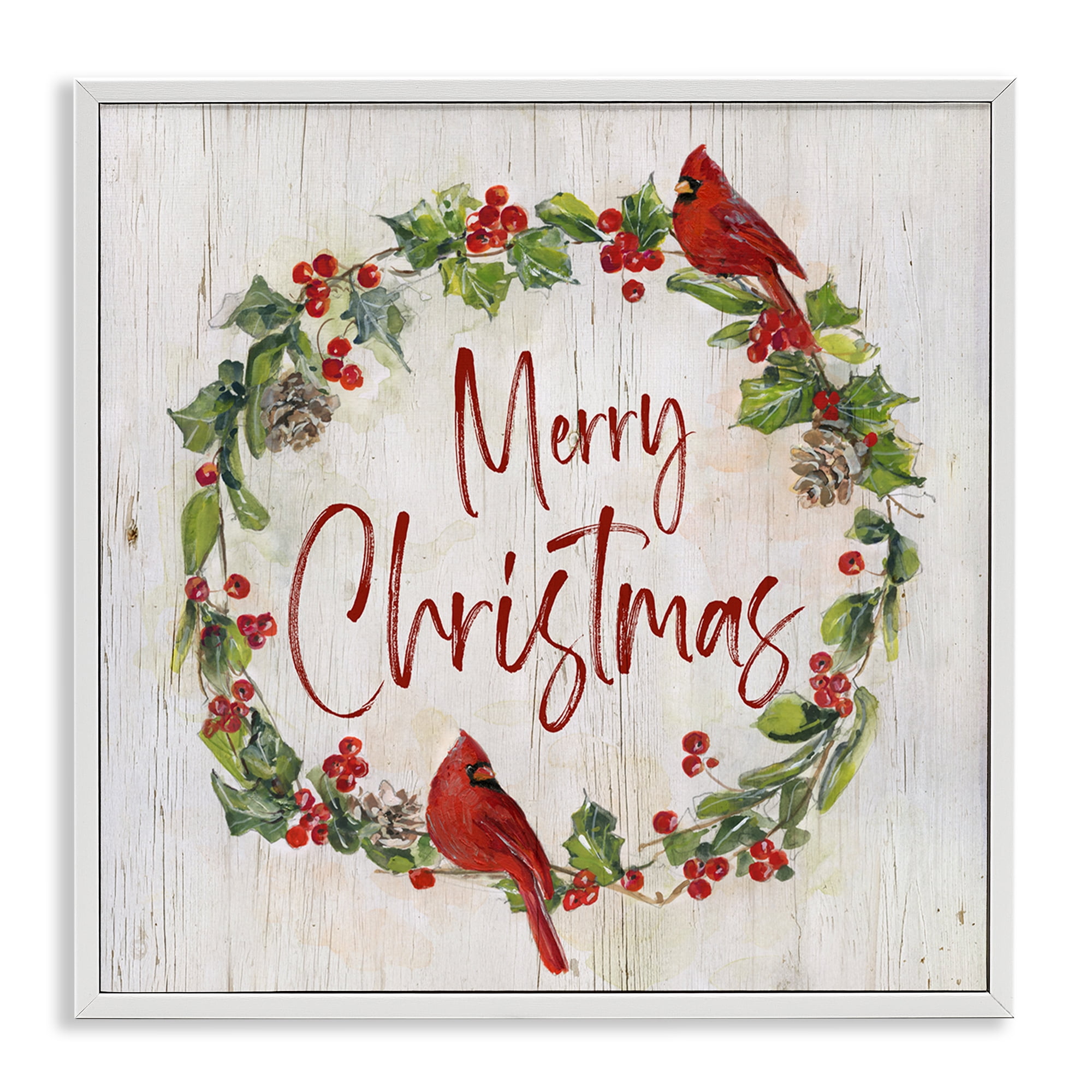 Stupell Industries Christmas Seasonal Wreath Holiday Painting White Framed Art Prints Wall Art, 24 x 24