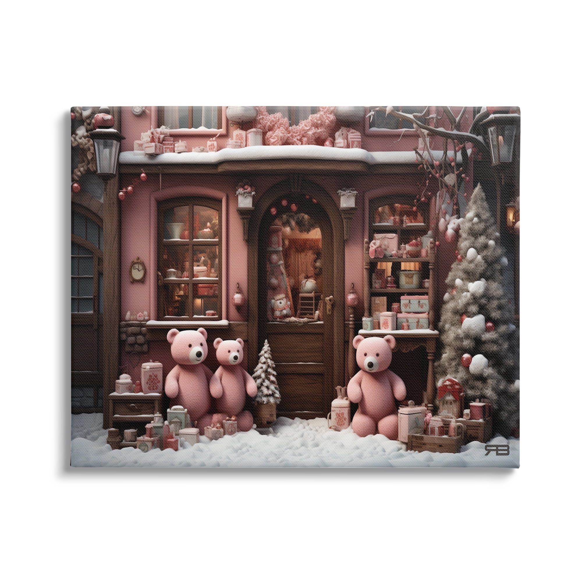Stupell Industries Christmas Shop with Bears Holiday Painting Gallery Wrapped Canvas Art Print Wall Art, 30 x 24