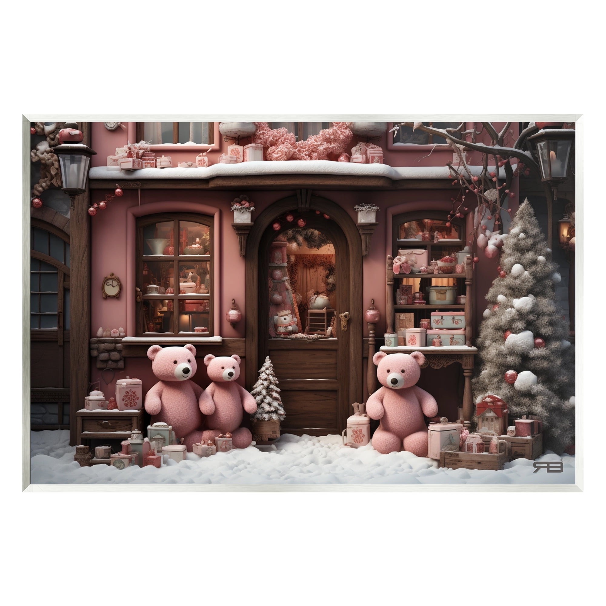 Stupell Industries Christmas Shop with Bears Holiday Painting Unframed Art Print Wall Art, 19 x 13