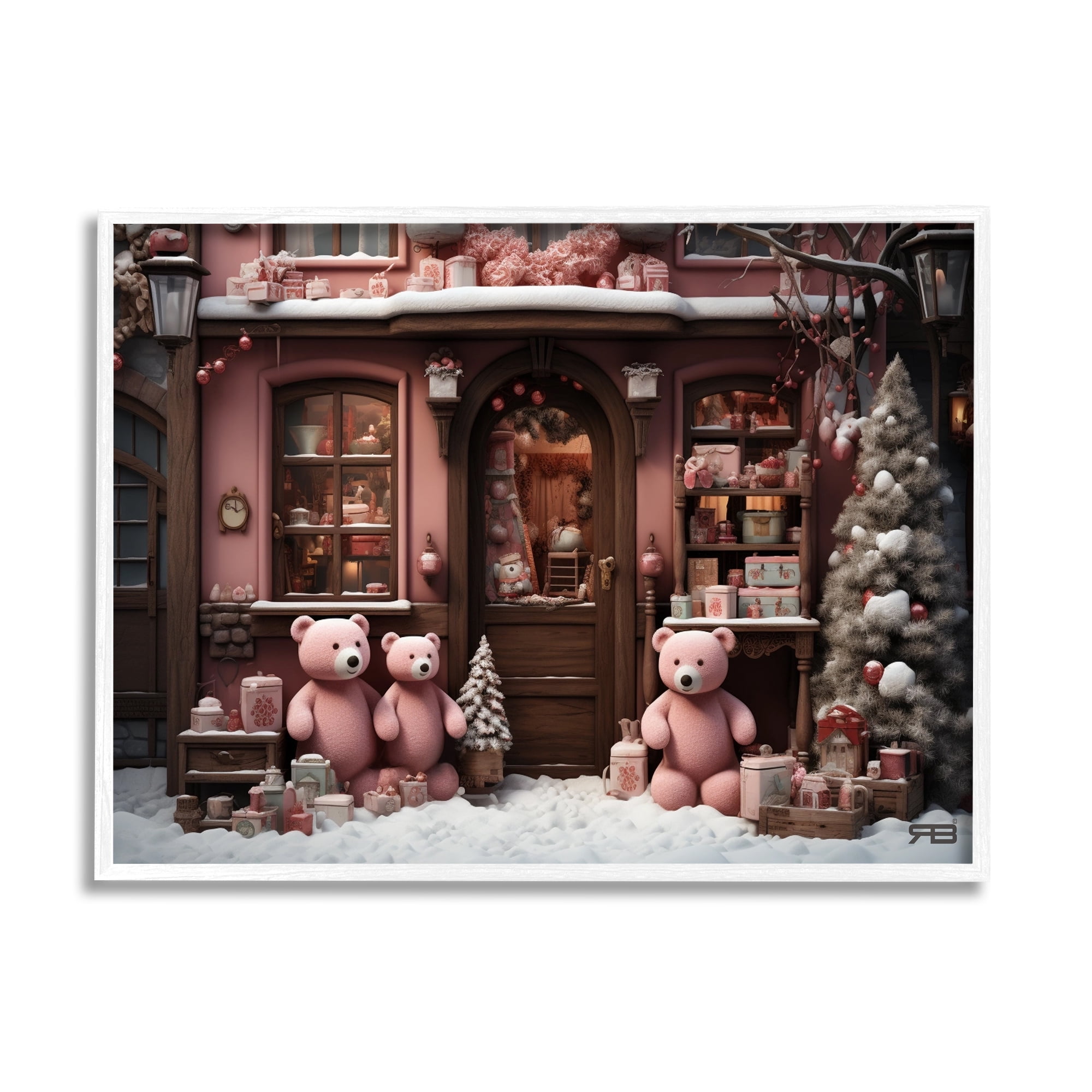 Stupell Industries Christmas Shop with Bears Holiday Painting White Framed Art Print Wall Art, 20 x 16