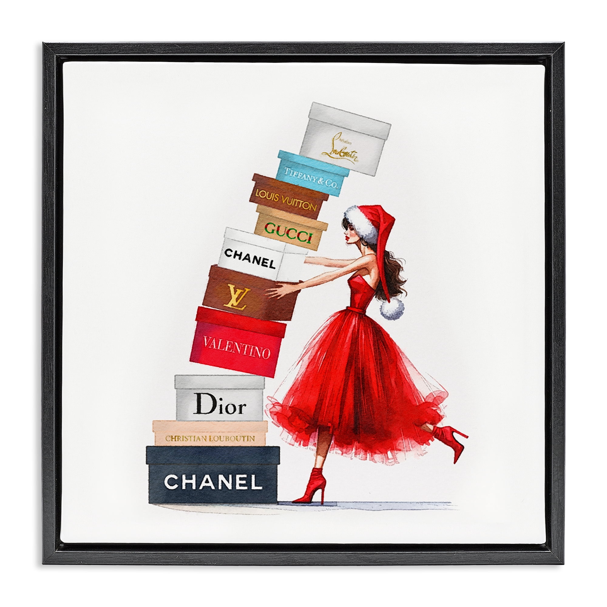 Stupell Industries Christmas Shopping Boxes Holiday Painting Black Floater Framed Canvas Art Prints Wall Art, 18 x 18