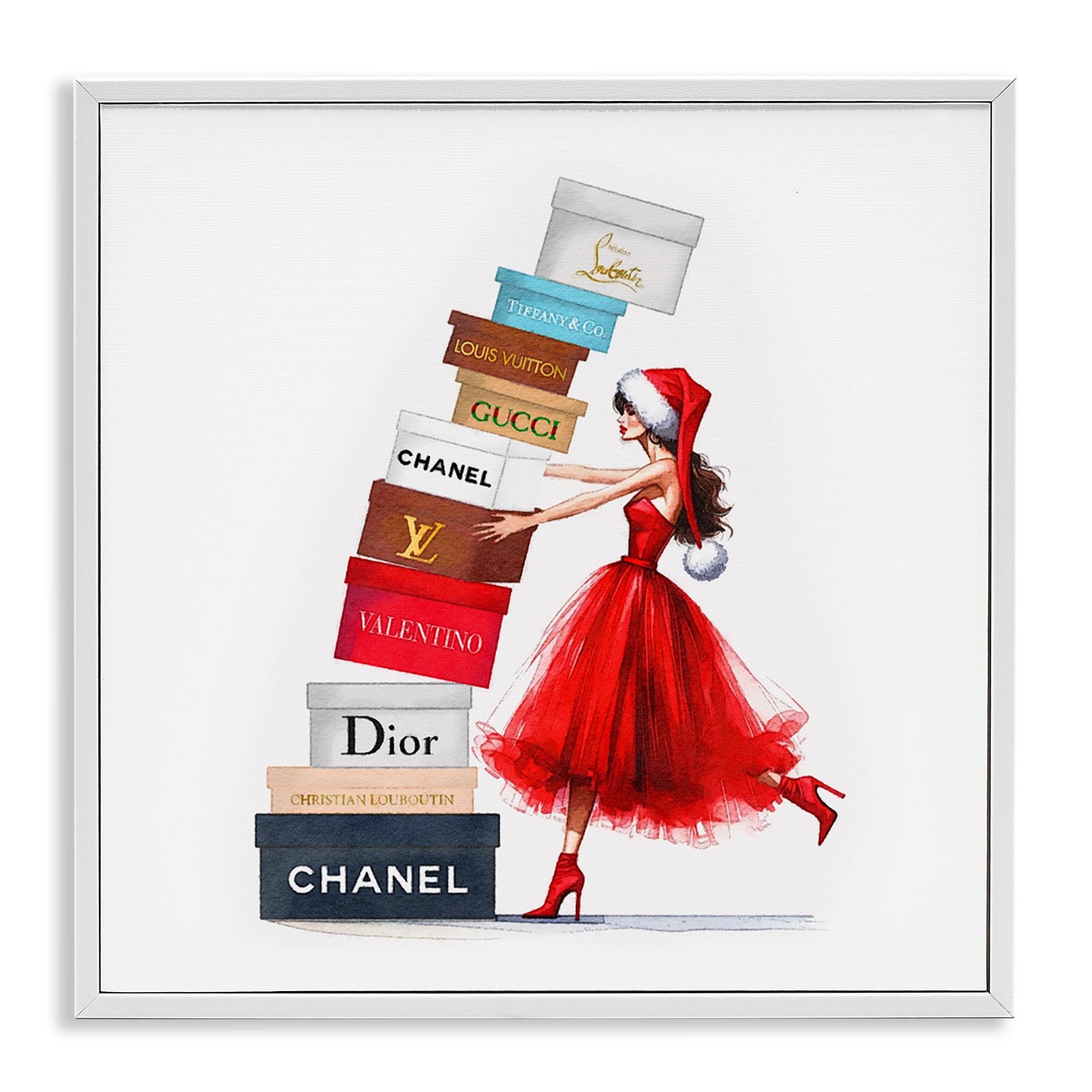 Stupell Industries Christmas Shopping Boxes Holiday Painting White Framed Art Prints Wall Art, 12 x 12