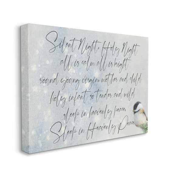 Stupell Industries Christmas Silent Night Script Winter Bird Illustration Holiday Painting Gallery Wrapped Canvas Art Print Wall Art, 16 x 20