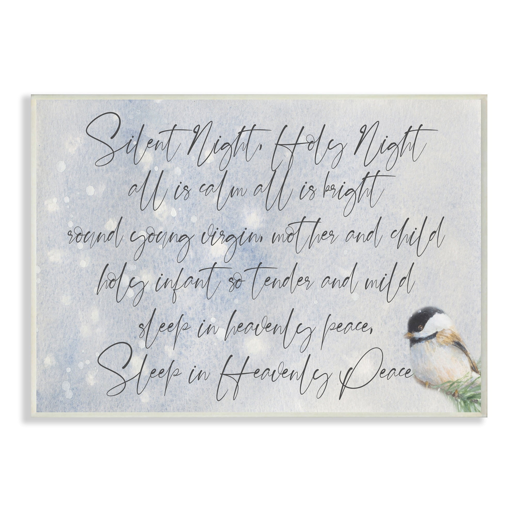 Stupell Industries Christmas Silent Night Script Winter Bird Illustration Holiday Painting Wall Plaque Art Print Wall Art, 13 x 19