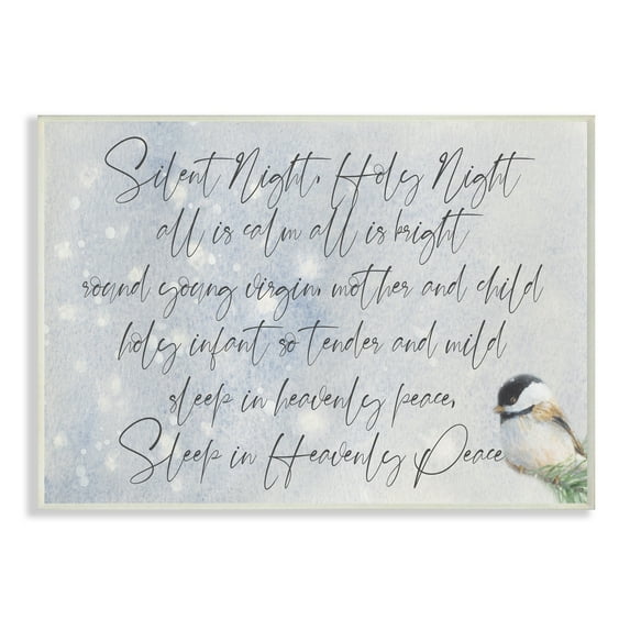 Stupell Industries Christmas Silent Night Script Winter Bird Illustration Holiday Painting Wall Plaque Art Print Wall Art, 13 x 19