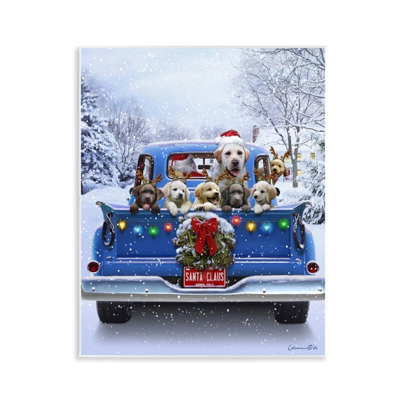 Christmas Tailgate Puppies Wall Plaque Art, 11 x 14, Made In USA