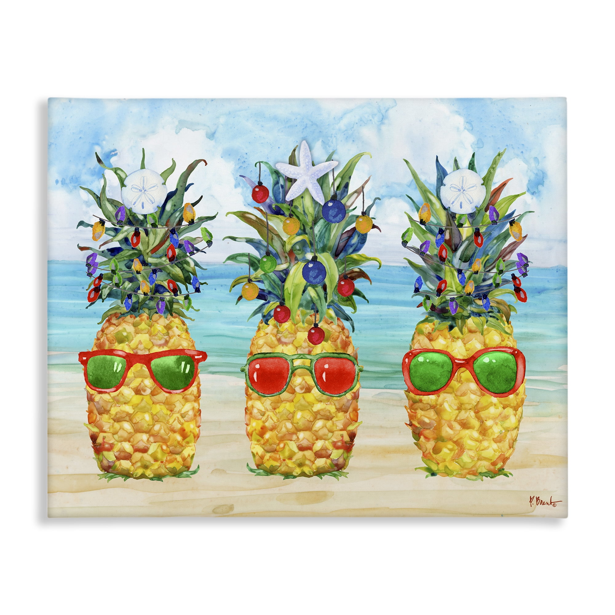 Stupell Industries Christmas Themed Pineapples Holiday Painting Gallery Wrapped Canvas Art Print Wall Art, 20 x 16