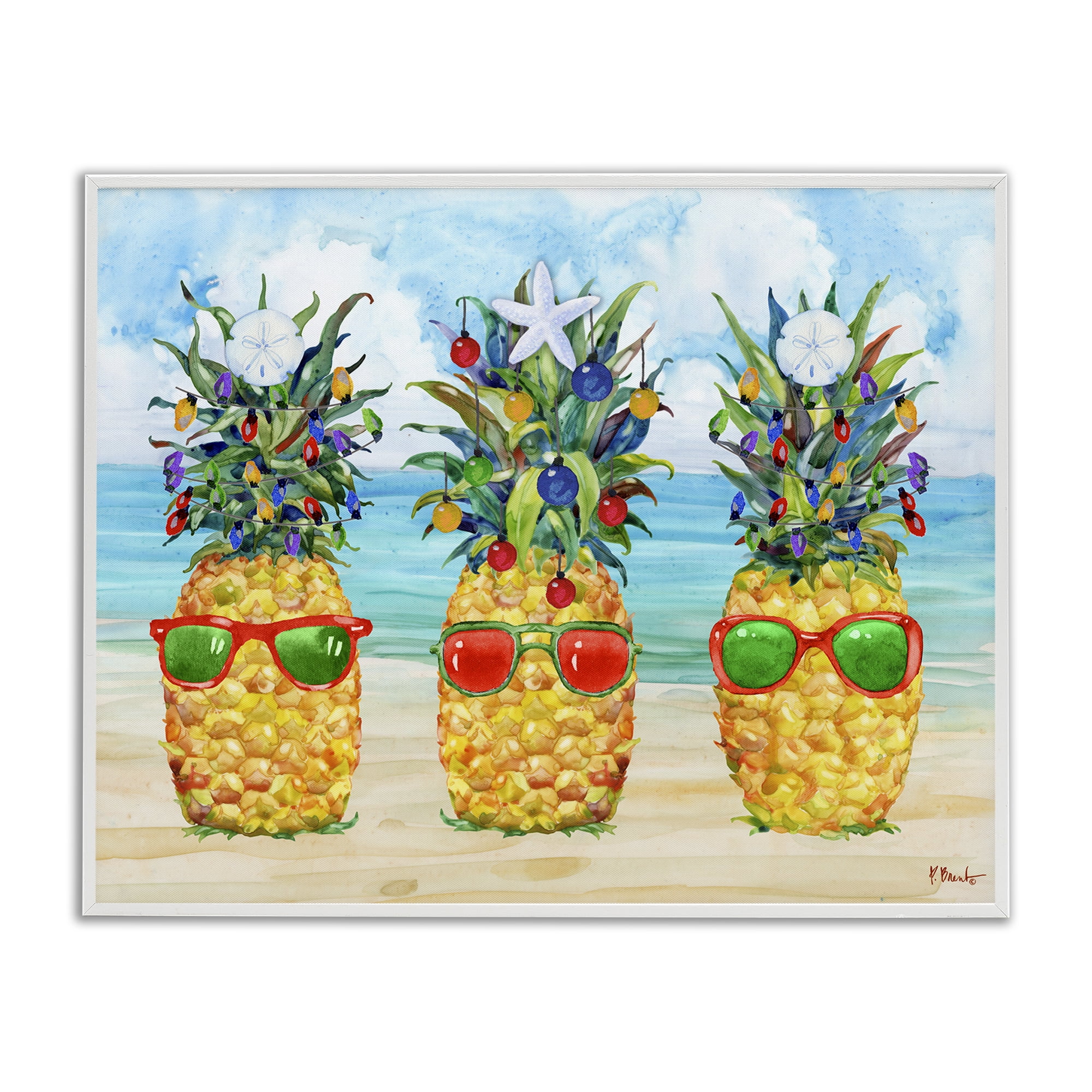 Stupell Industries Christmas Themed Pineapples Holiday Painting White Framed Art Print Wall Art, 30 x 24