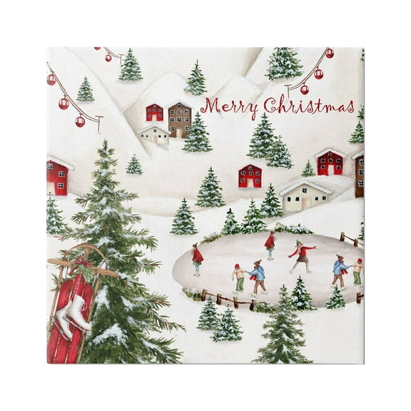 Stupell Industries Christmas Town Ice Skating Holiday Painting Gallery Wrapped Canvas Art Print Wall Art, 17 x 17