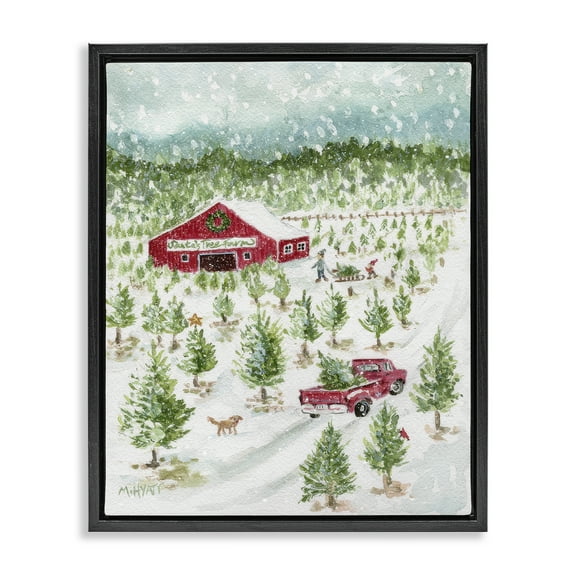 Stupell Industries Christmas Tree Farm Holiday Painting Black Floater Framed Canvas Art Prints Wall Art, 17 x 21