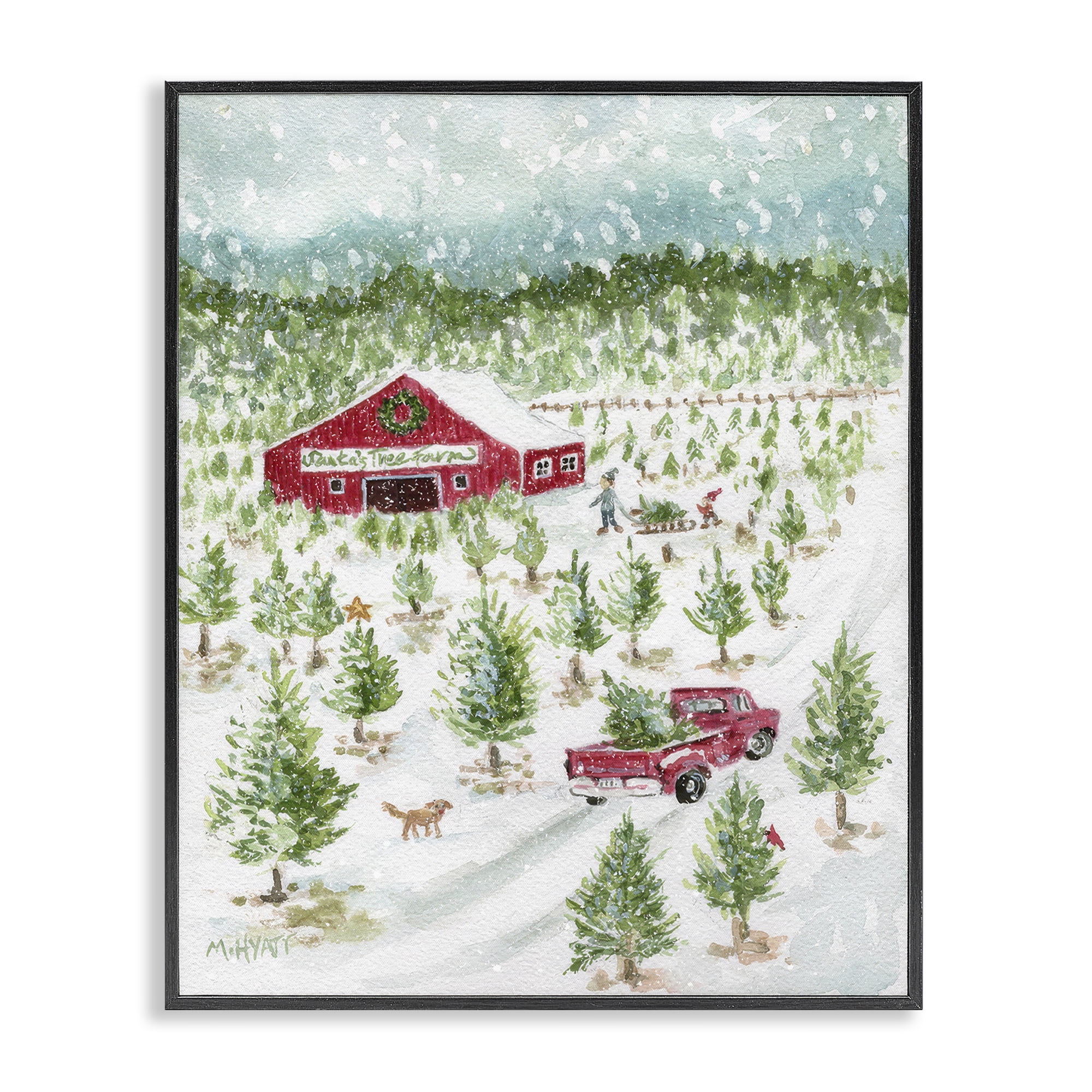 Stupell Industries Christmas Tree Farm Holiday Painting Black Framed Art Prints Wall Art, 16 x 20
