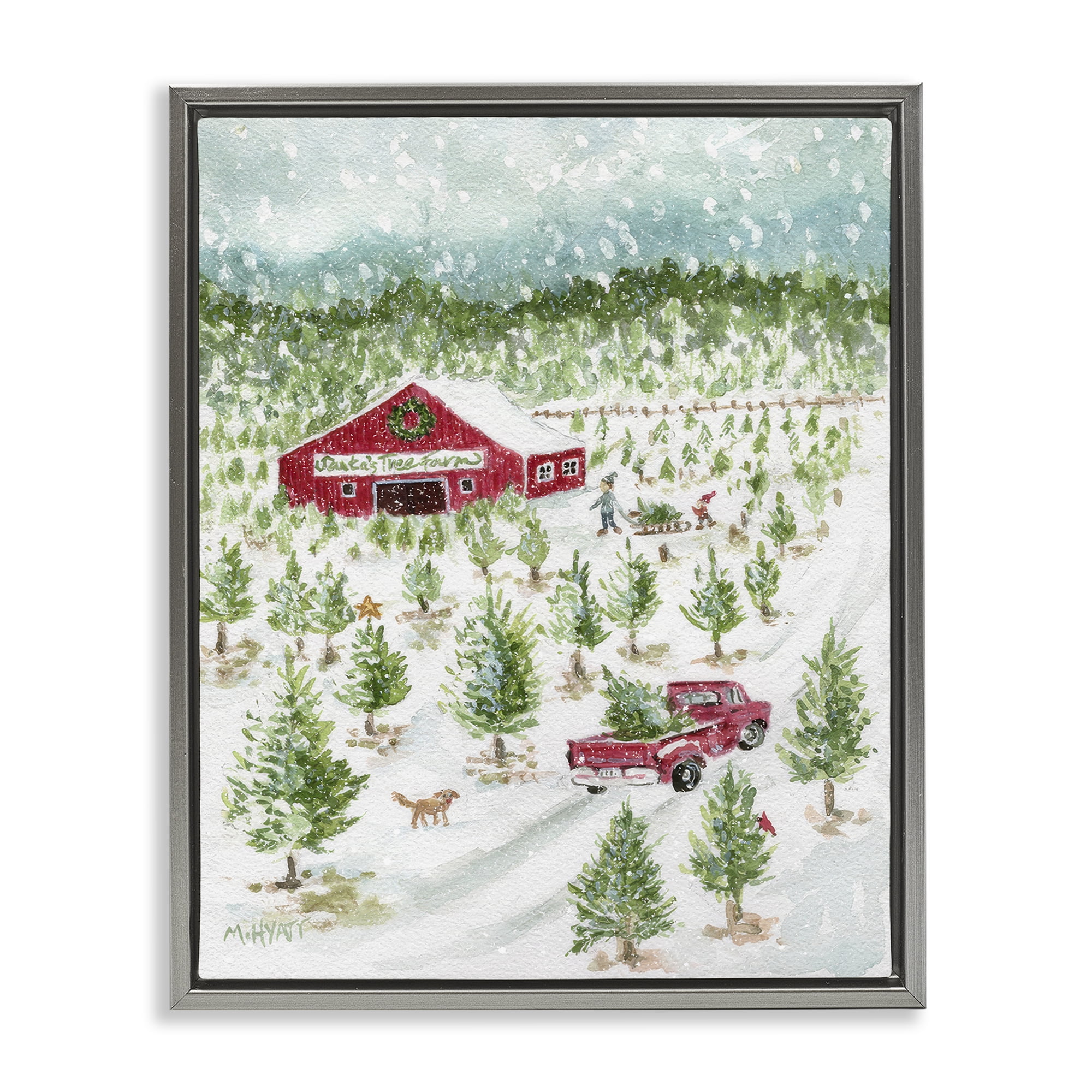 Stupell Industries Christmas Tree Farm Holiday Painting Gray Floater Framed Canvas Art Prints Wall Art, 25 x 31