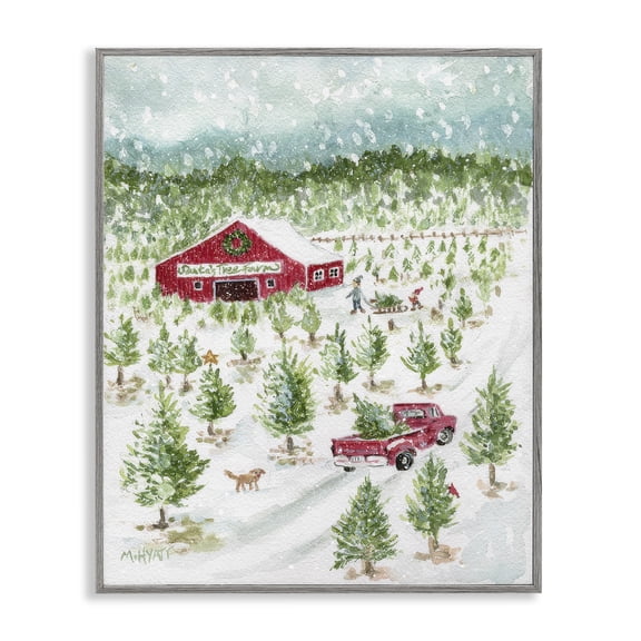 Stupell Industries Christmas Tree Farm Holiday Painting Gray Framed Art Prints Wall Art, 24 x 30