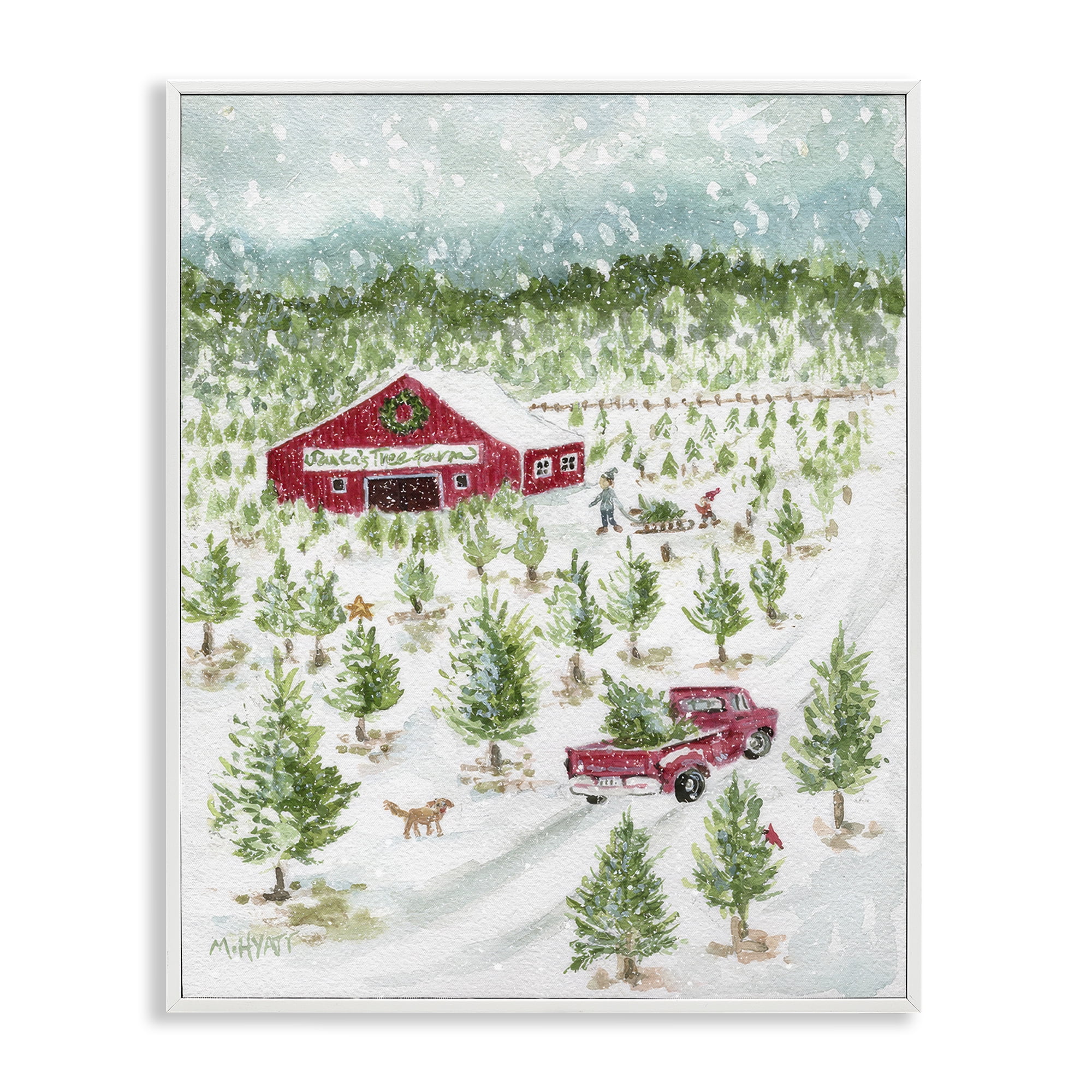 Stupell Industries Christmas Tree Farm Holiday Painting White Framed Art Prints Wall Art, 16 x 20