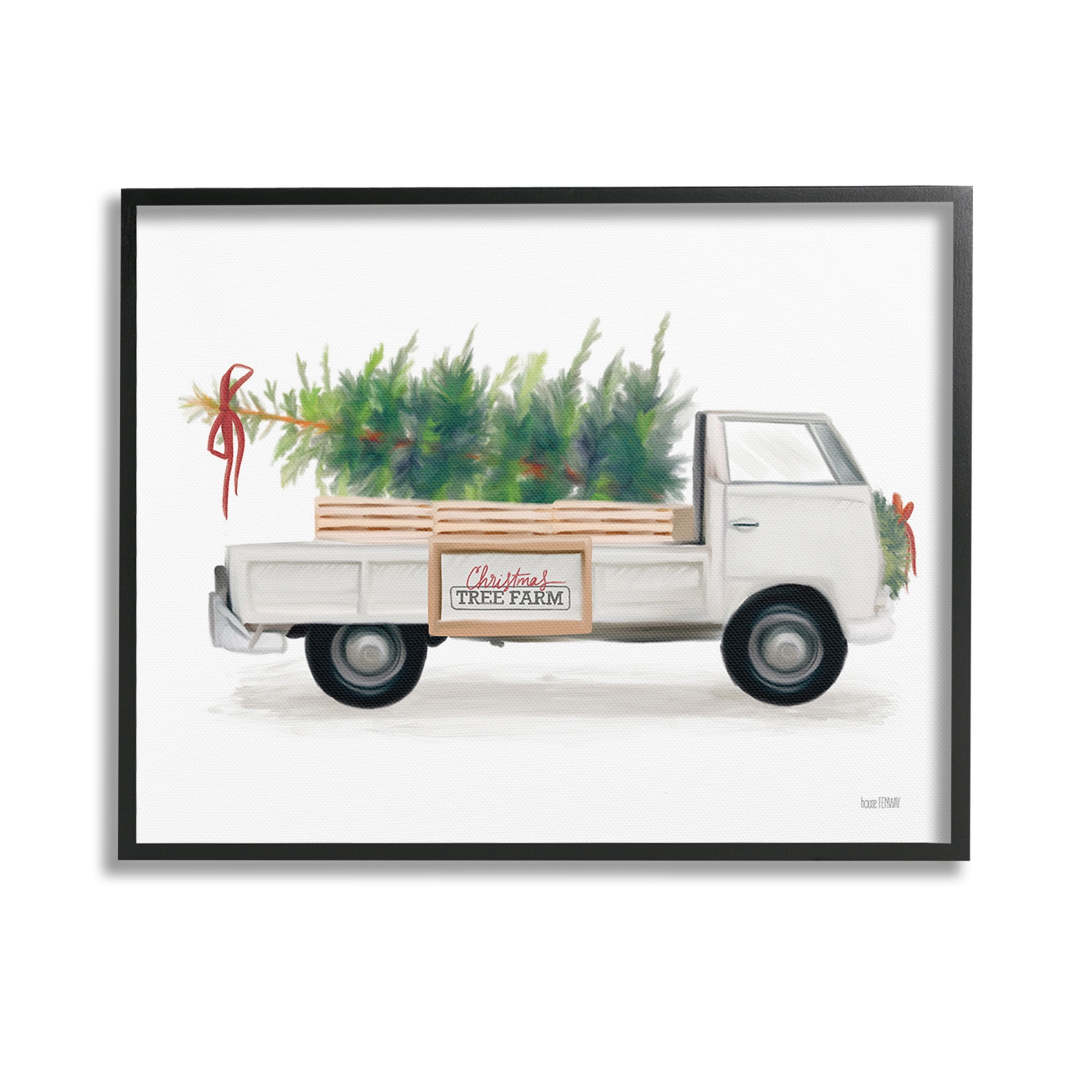 Stupell Industries Christmas Tree Farm Truck Holiday Painting Black Framed Art Print Wall Art, 14 x 11