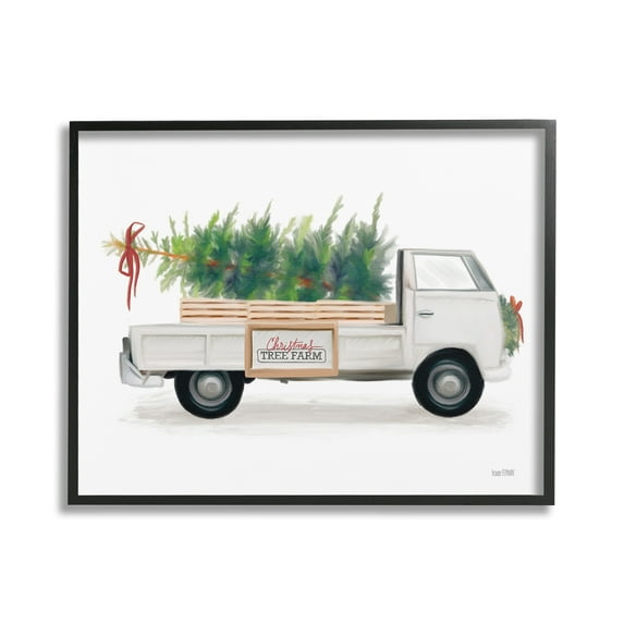 Stupell Industries Christmas Tree Farm Truck Holiday Painting Black Framed Art Print Wall Art, 30 x 24
