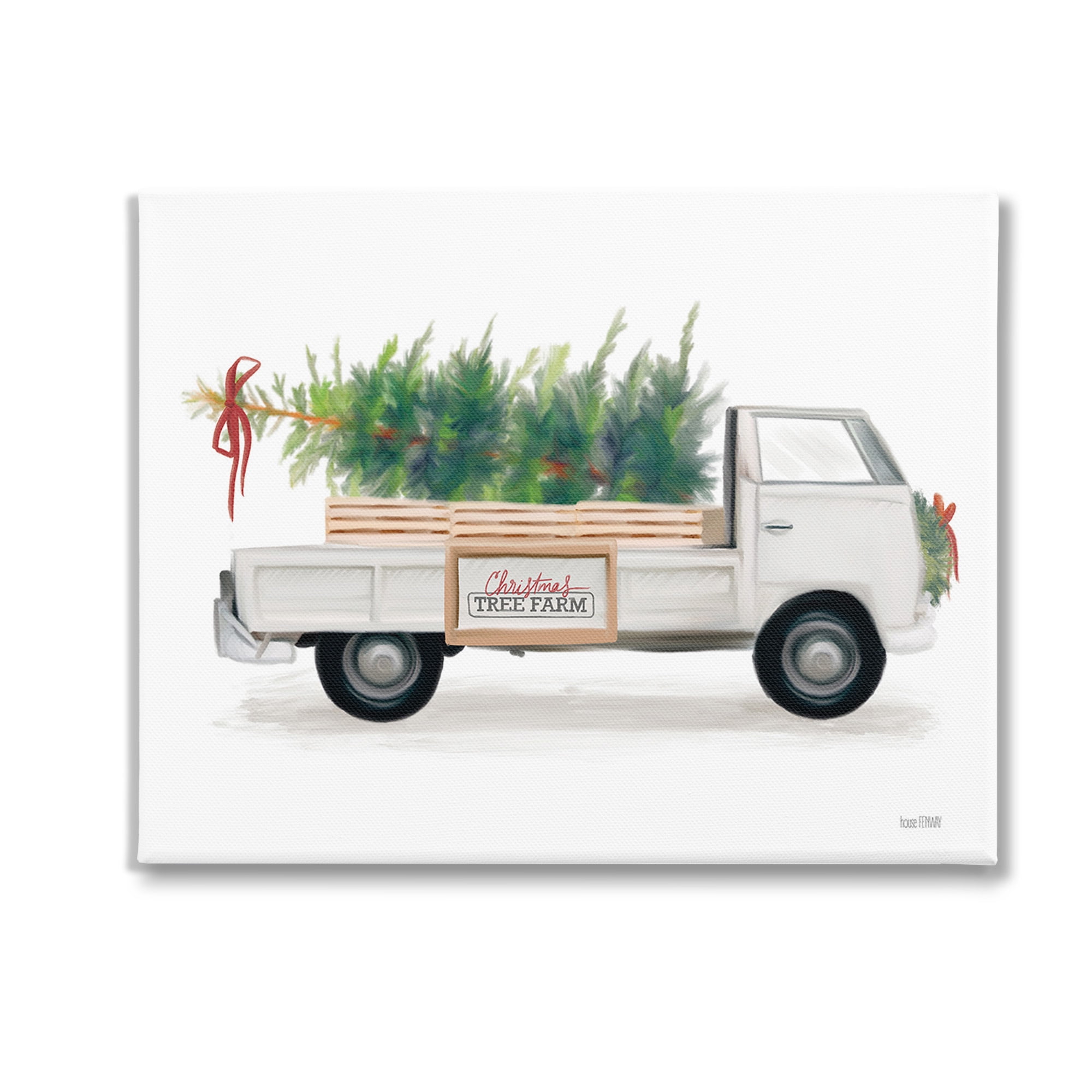 Stupell Industries Christmas Tree Farm Truck Holiday Painting Gallery Wrapped Canvas Art Print Wall Art, 30 x 24