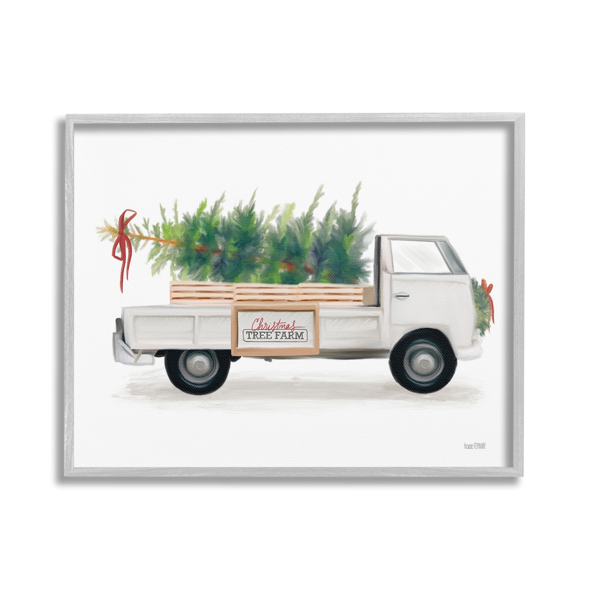 Stupell Industries Christmas Tree Farm Truck Holiday Painting Gray Framed Art Print Wall Art, 20 x 16