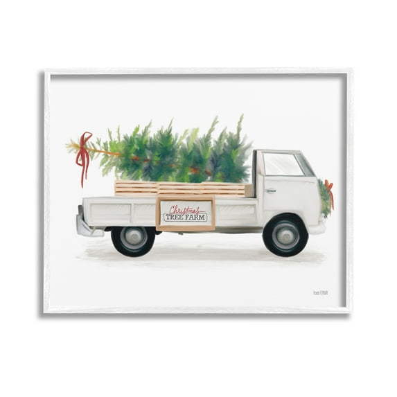 Stupell Industries Christmas Tree Farm Truck Holiday Painting White Framed Art Print Wall Art, 14 x 11