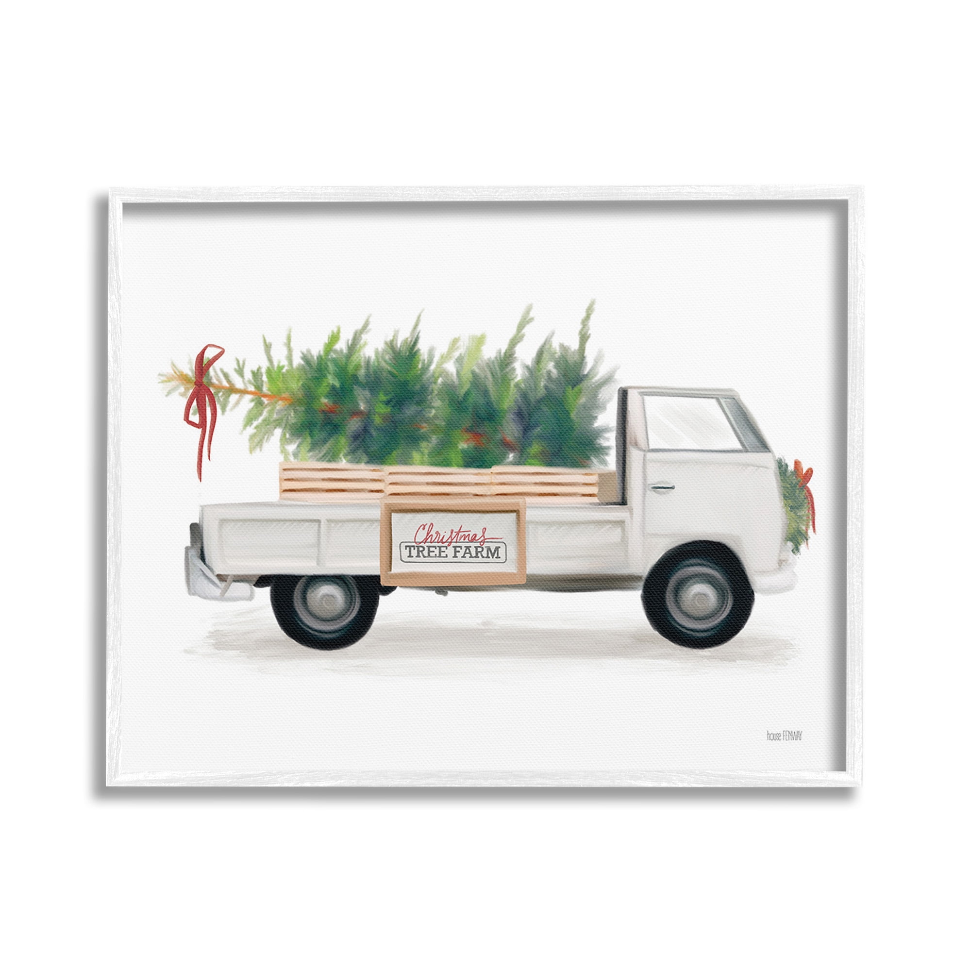 Stupell Industries Christmas Tree Farm Truck Holiday Painting White Framed Art Print Wall Art, 30 x 24
