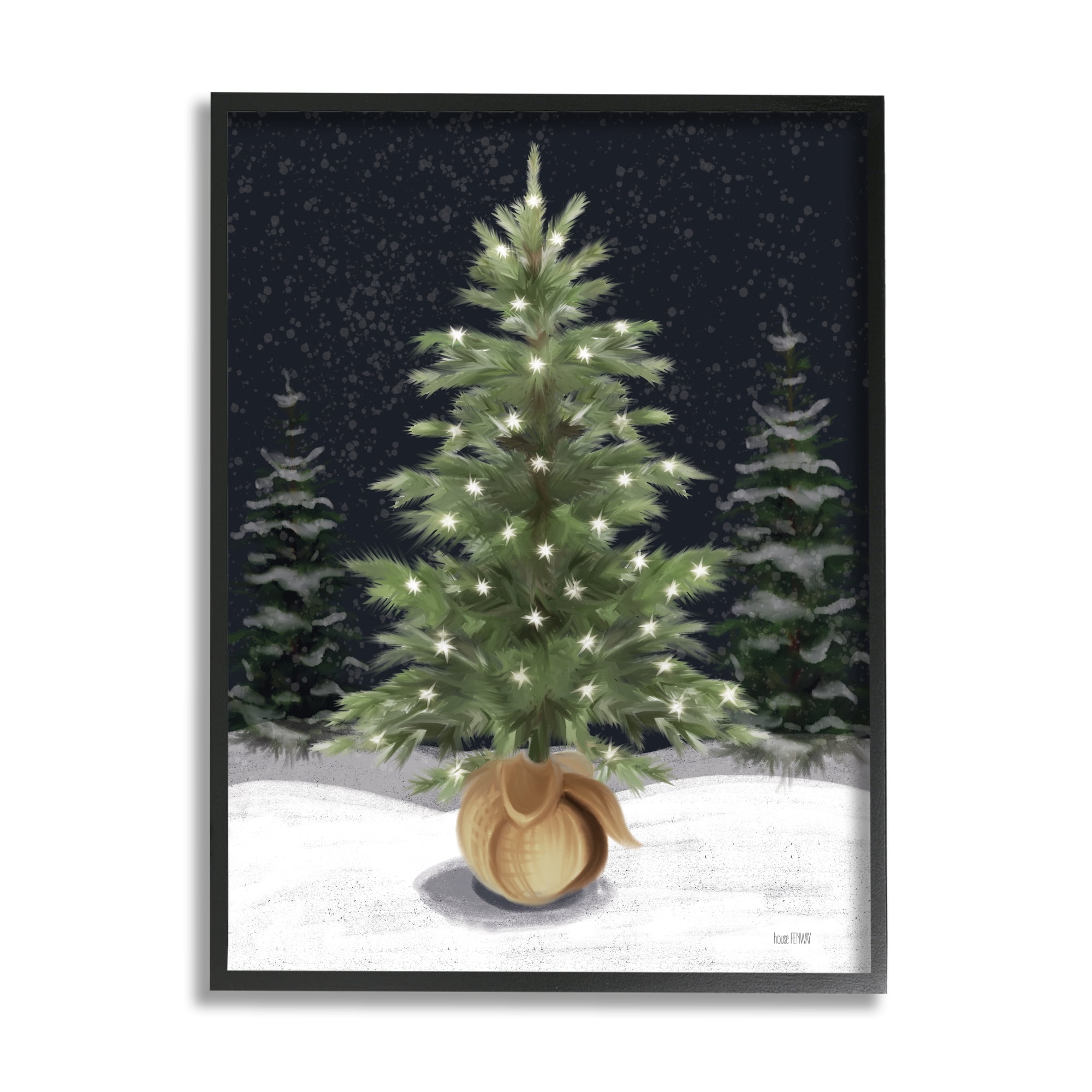 Stupell Industries Christmas Tree Snow Scene Holiday Painting Black Framed Art Print Wall Art, 24 x 30