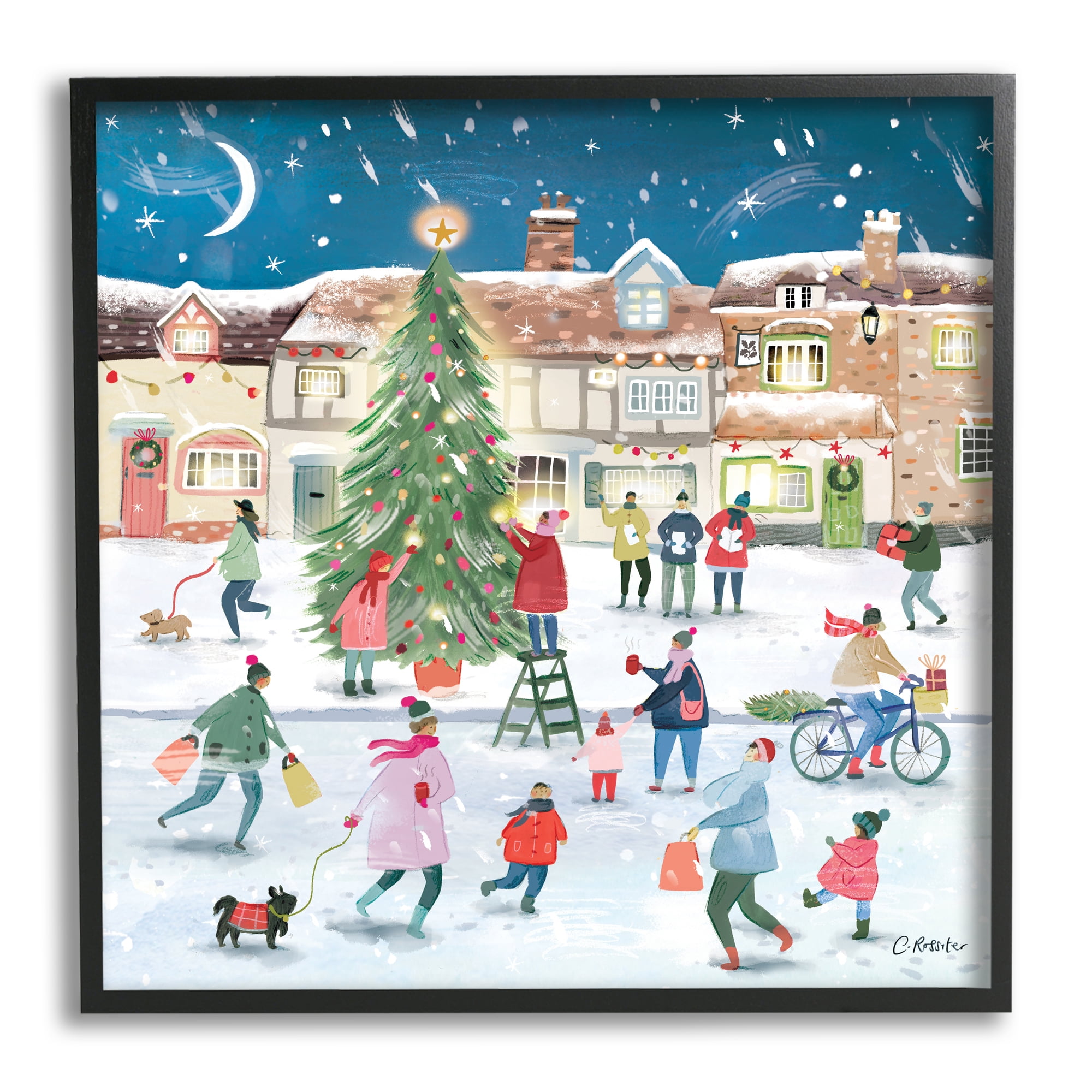 stupell-industries-christmas-tree-town-scene-holiday-painting-black-framed-art-print-wall-art-walmart-com