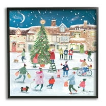 Stupell Industries Christmas Tree Town Scene Holiday Painting Black Framed Art Print Wall Art