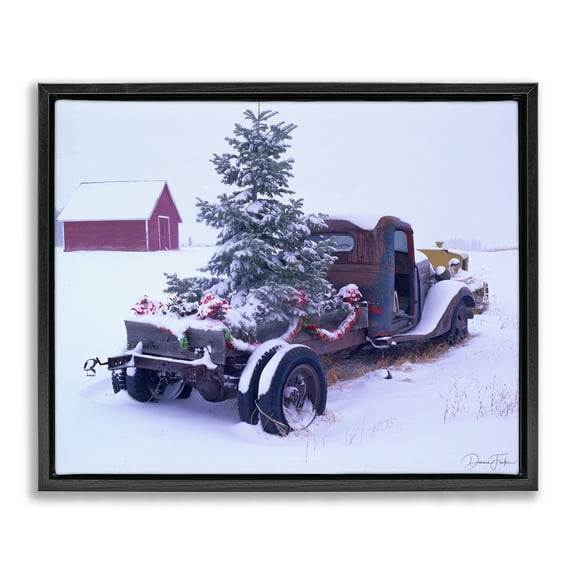 Stupell Industries Christmas Tree Truck Holiday Painting Black Floater Framed Art Print Wall Art, 21 x 17