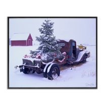 Stupell Industries Christmas Tree Truck Holiday Painting Black Framed Art Print Wall Art, 14 x 11