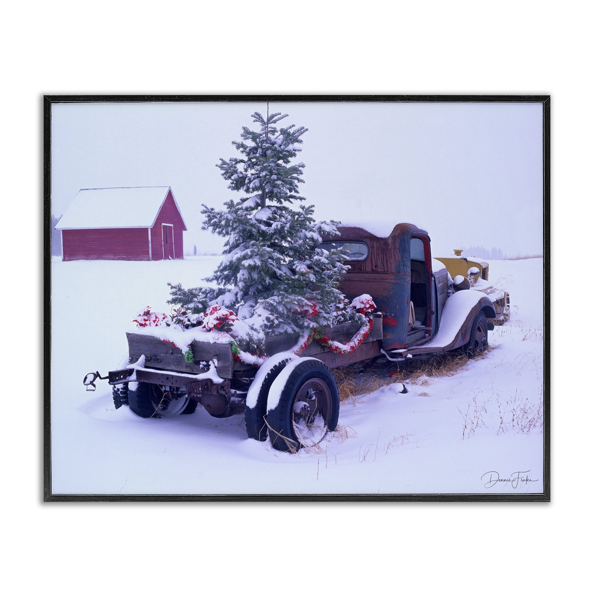 Stupell Industries Christmas Tree Truck Holiday Painting Black Framed Art Print Wall Art, 30 x 24