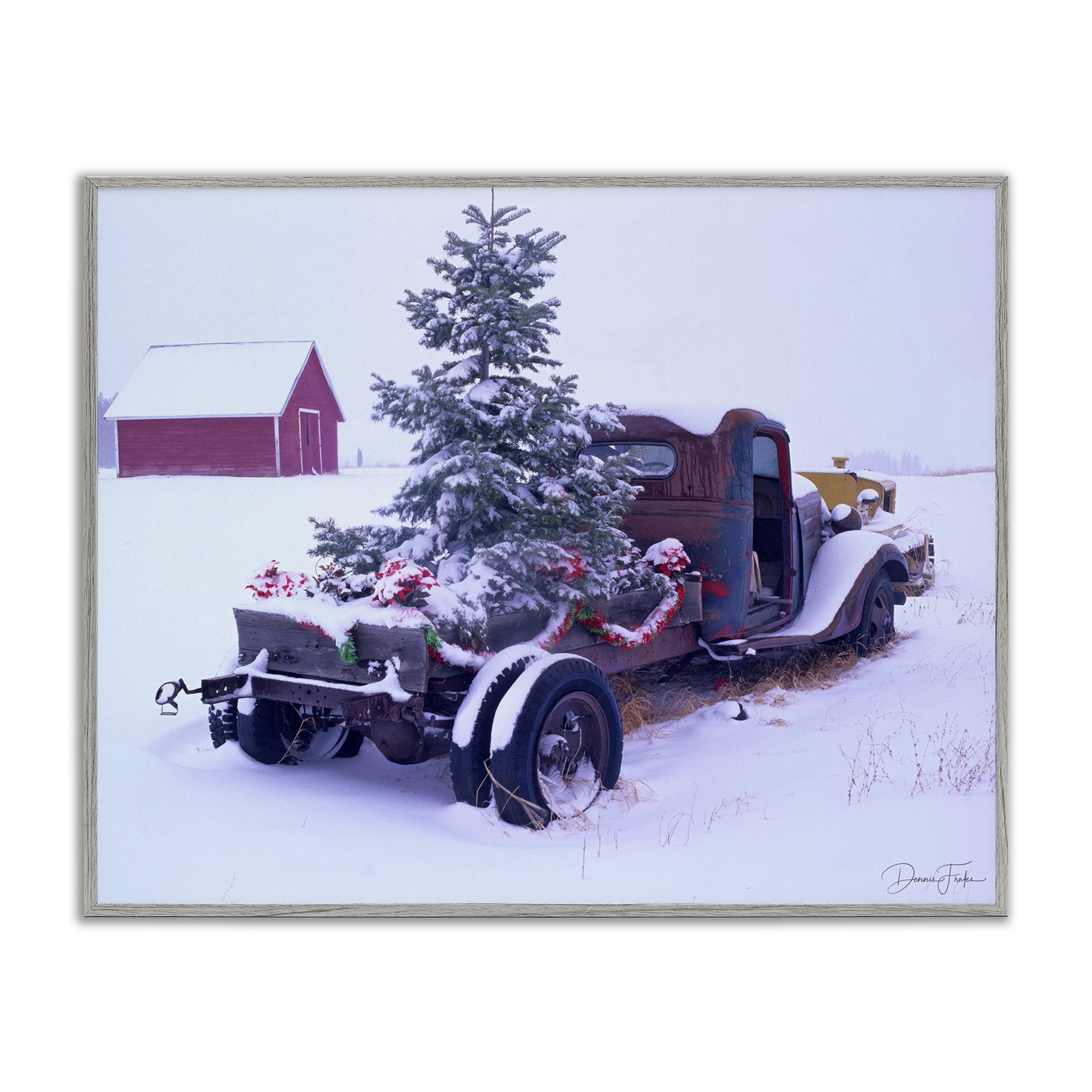 Stupell Industries Christmas Tree Truck Holiday Painting Gray Framed Art Print Wall Art, 30 x 24