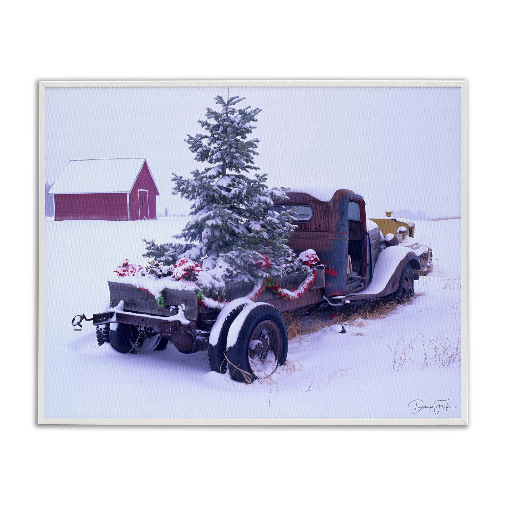 Stupell Industries Christmas Tree Truck Holiday Painting White Framed Art Print Wall Art, 30 x 24