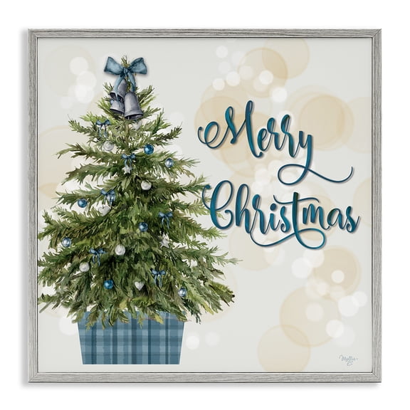 Stupell Industries Christmas Tree in Plaid Stand Holiday Painting Gray Framed Art Print Wall Art, 24 x 24