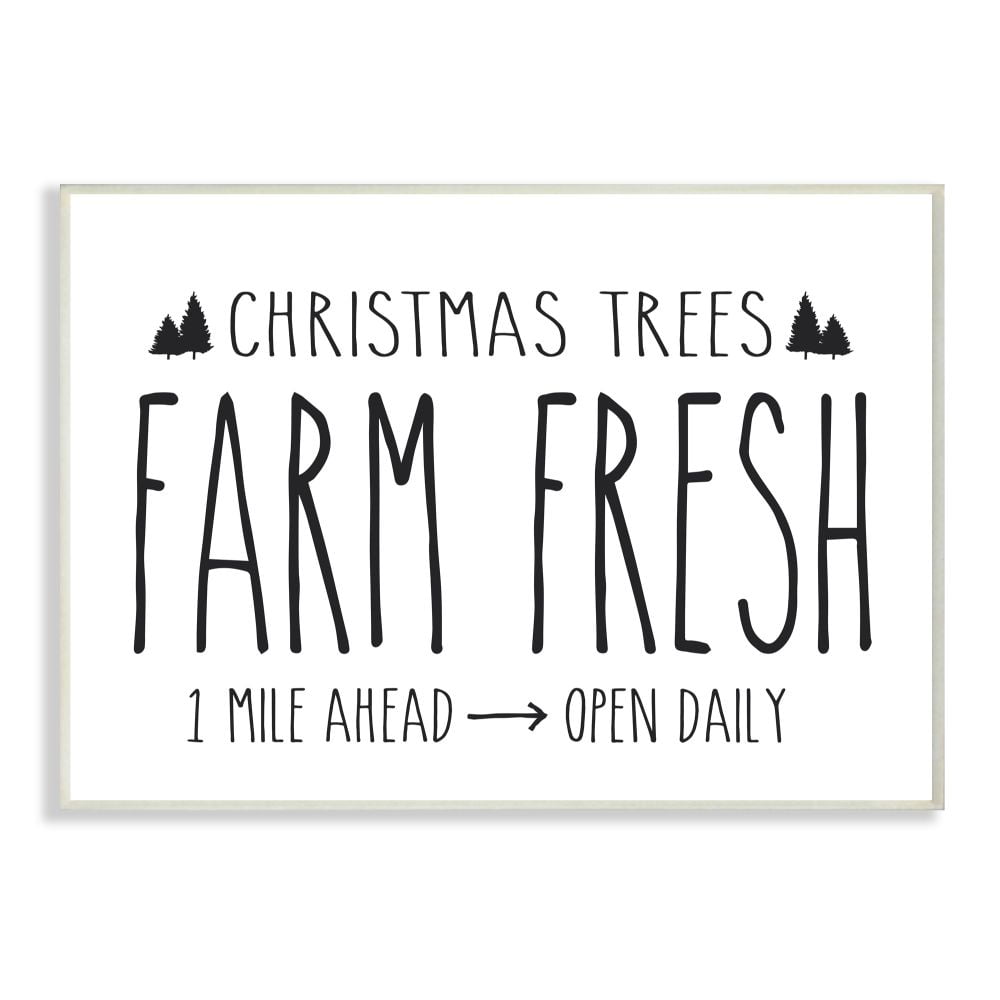 Stupell Industries Christmas Trees Farm Fresh Holiday Black And White Word Design Wood Wall Art By Artist Lettered and Lined