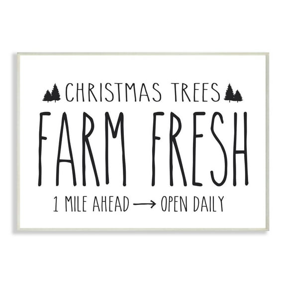 Stupell Industries Christmas Trees Farm Fresh Holiday Black And White Word Design Wood Wall Art By Artist Lettered and Lined
