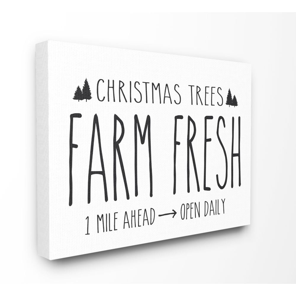 Stupell Industries Christmas Trees Farm Fresh Holiday Black And White Word DesignCanvas Wall Art By Artist Lettered and Lined