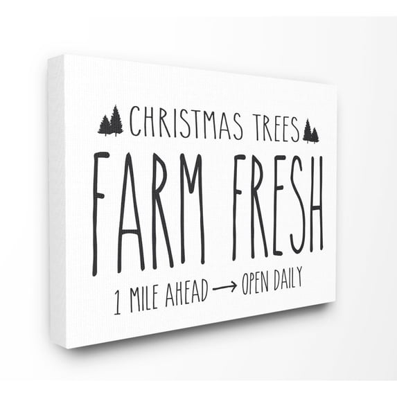 Stupell Industries Christmas Trees Farm Fresh Holiday Black And White Word DesignCanvas Wall Art By Artist Lettered and Lined