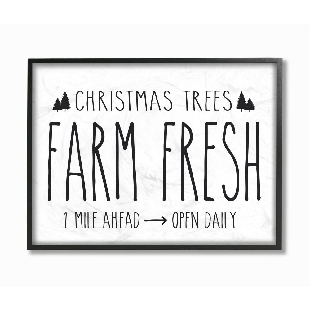 Stupell Industries Christmas Trees Farm Fresh Holiday Black And White Word DesignFramed Wall Art By Artist Lettered and Lined