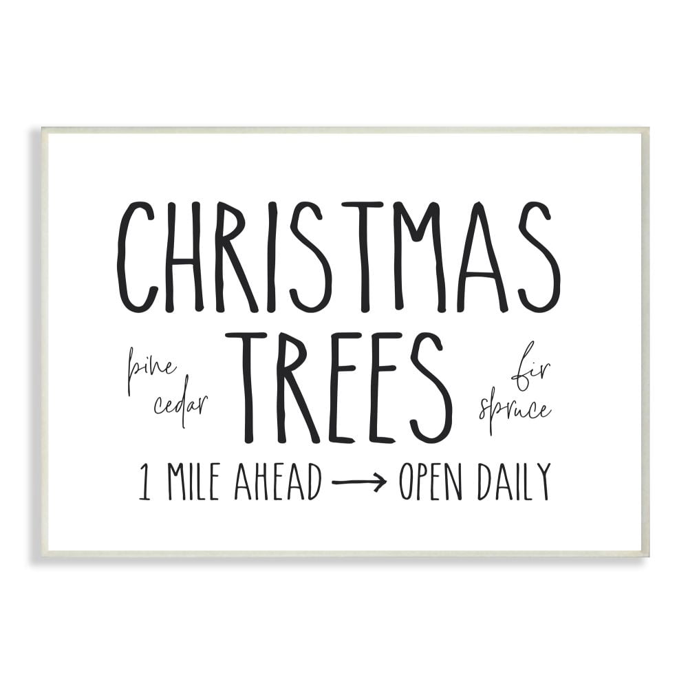 Stupell Industries Christmas Trees Farm Sold Holiday Black And White Word Design Wood Wall Art By Artist Lettered and Lined